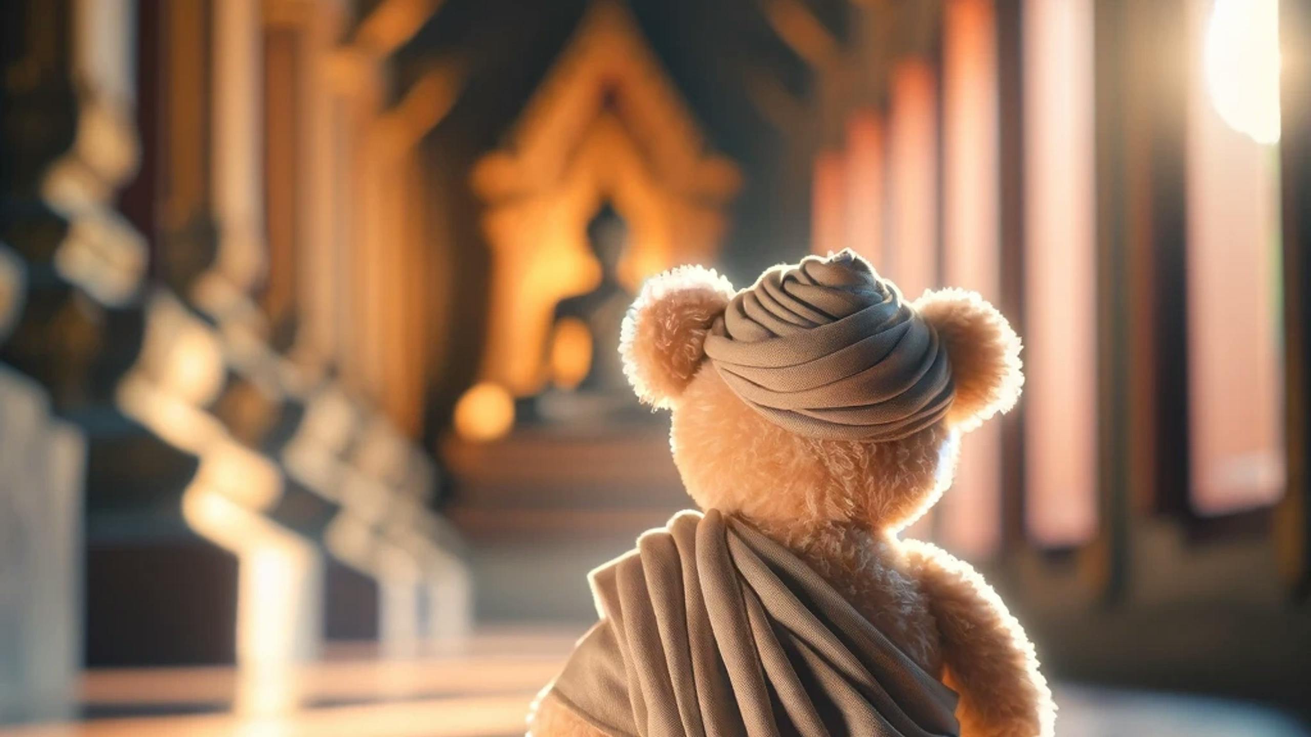 Bear as a monk meditating on mindfulness and focus